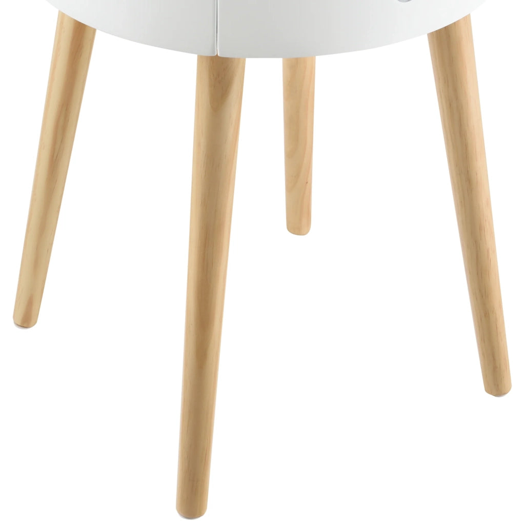 Tavolino rotondo con cassetto cassettiera comodino mobile contenitore MDF laccato e pino bianco 50 x 38 x 38 cm 03_0003145