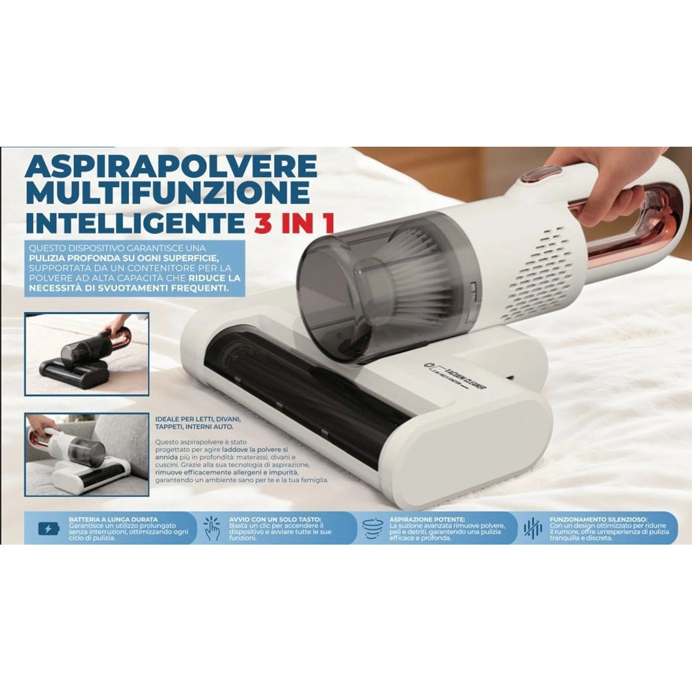 Trade Shop - Aspirapolvere Portatile Multifunzione Intelligente 3in1 Pulizia Profonda Aspira Acari -