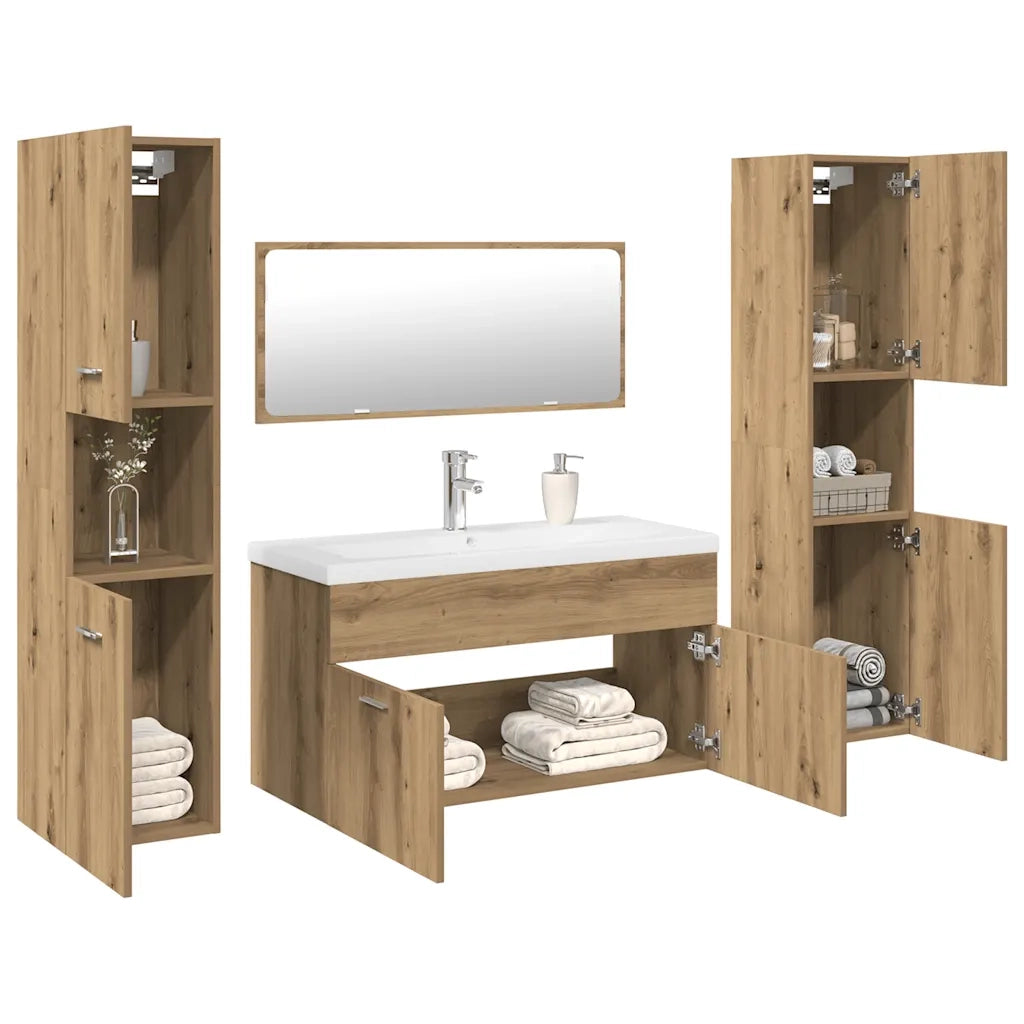 Set Mobili da Bagno 5 pz Rovere Artigianale Legno Multistrato 3328920