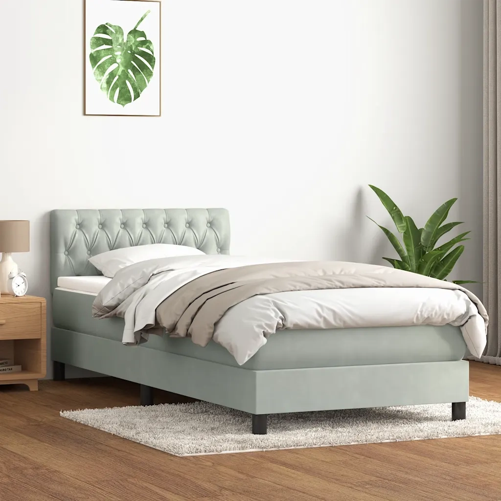 Letto a Molle con Materasso e LED grigio chiaro 90x210 cm Velluto 3317151