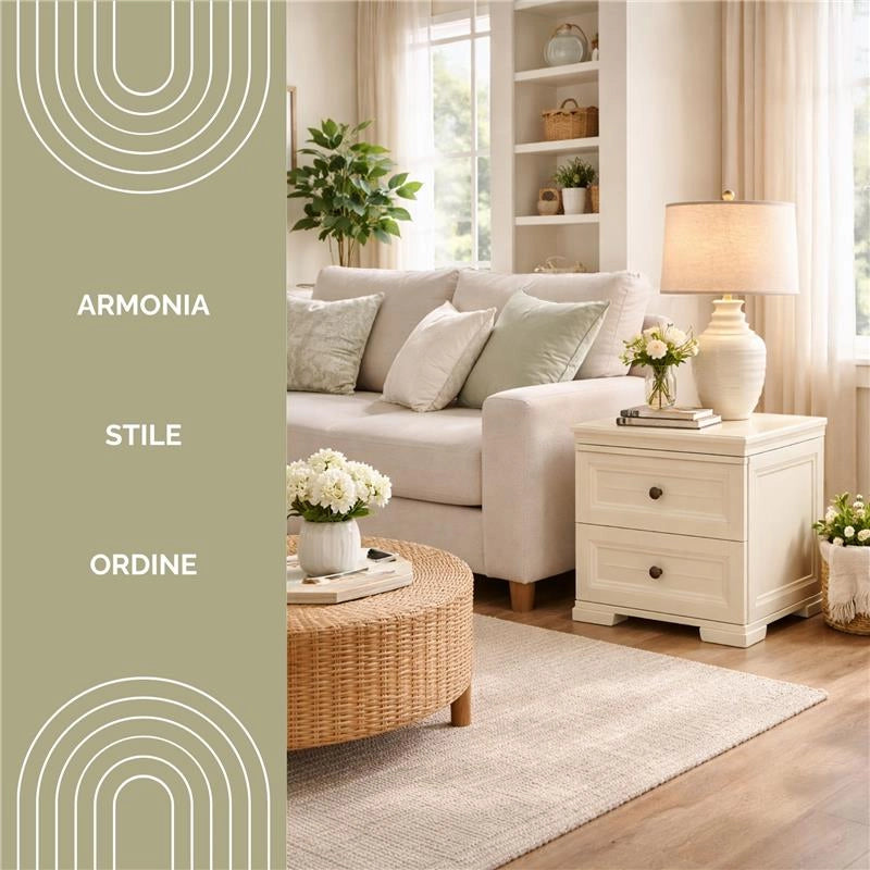 COMODINO 2 CASSETTI ANGORA 40X43X46 CM – COMODINO MODERNO SALVASPAZIO PER CAMERA DA LETTO E ZONA LIVING