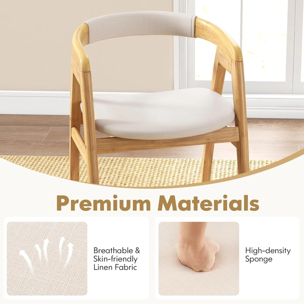 Sedia da pranzo in bambù, seduta imbottita, schienale confortevole, gambe antiscivolo, carico 150 kg, struttura stabile a forma di A, sedia in legno bohemien, per soggiorno, balcone (2)