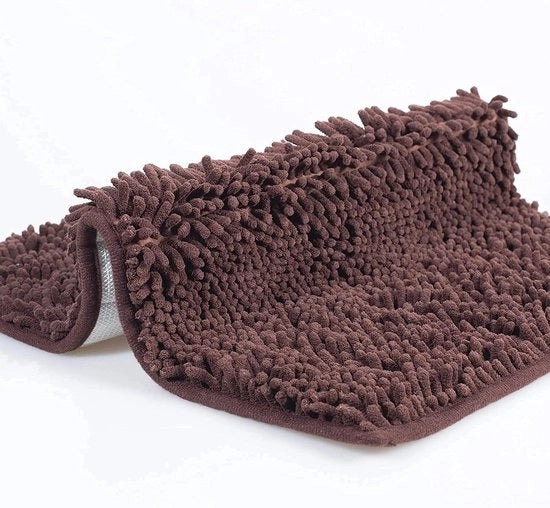 Badmat Pluizige microvezel-chenille per bagno, morbida e confortevole, superassorbente, antiscivolo (60x40cm, marrone)
