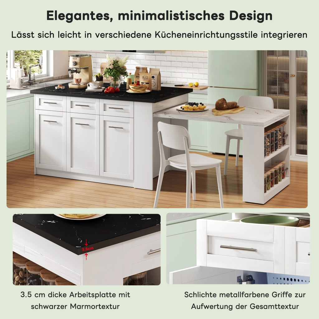 ISOLA CUCINA con tavolo estraibile 150x90x90 cm MDF Bianco Effetto Marmo