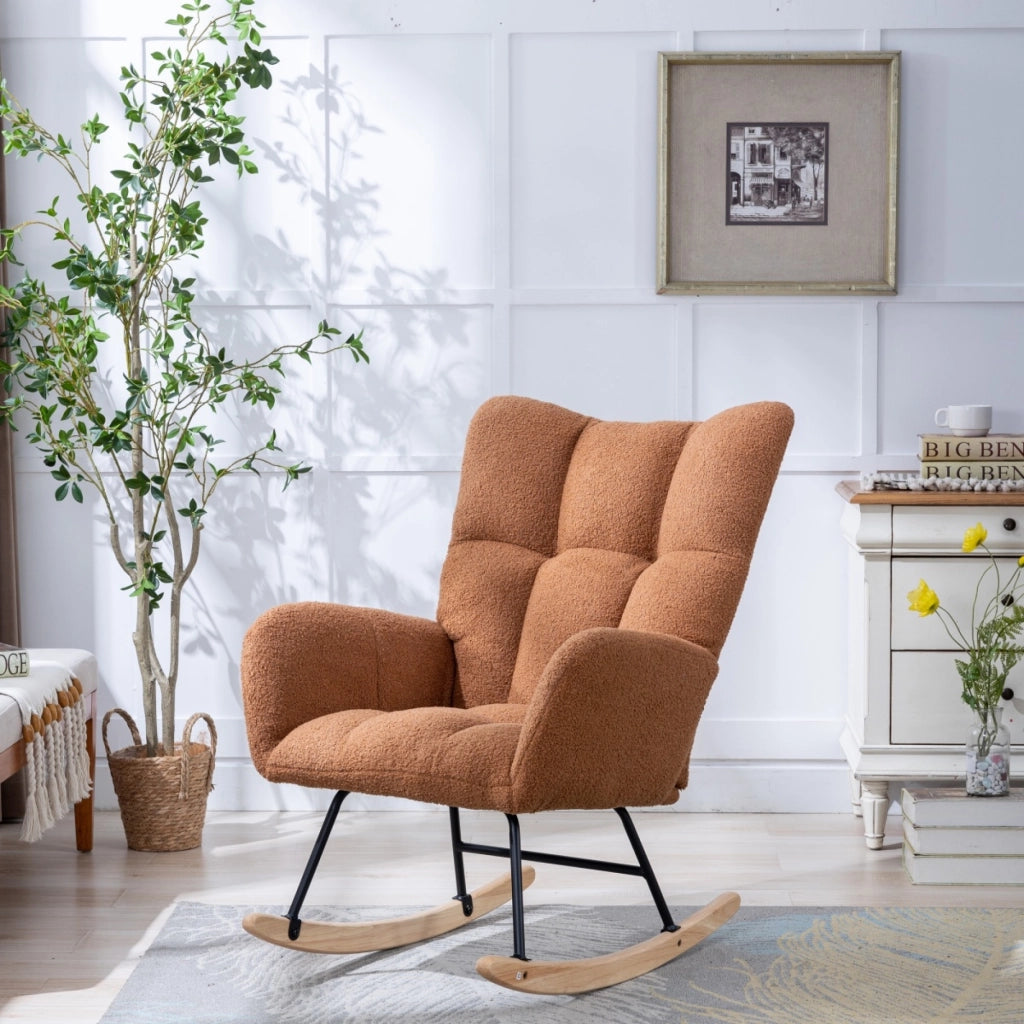 Sedia a dondolo ergonomica in tessuto teddy marrone