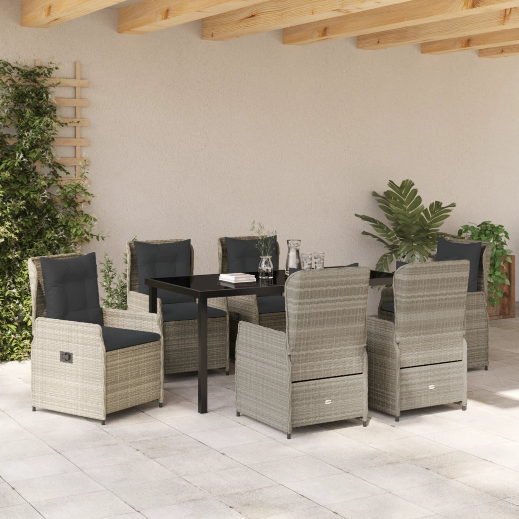 Set da Pranzo da Giardino  7 Pezzi Grigio Chiaro Polyrattan