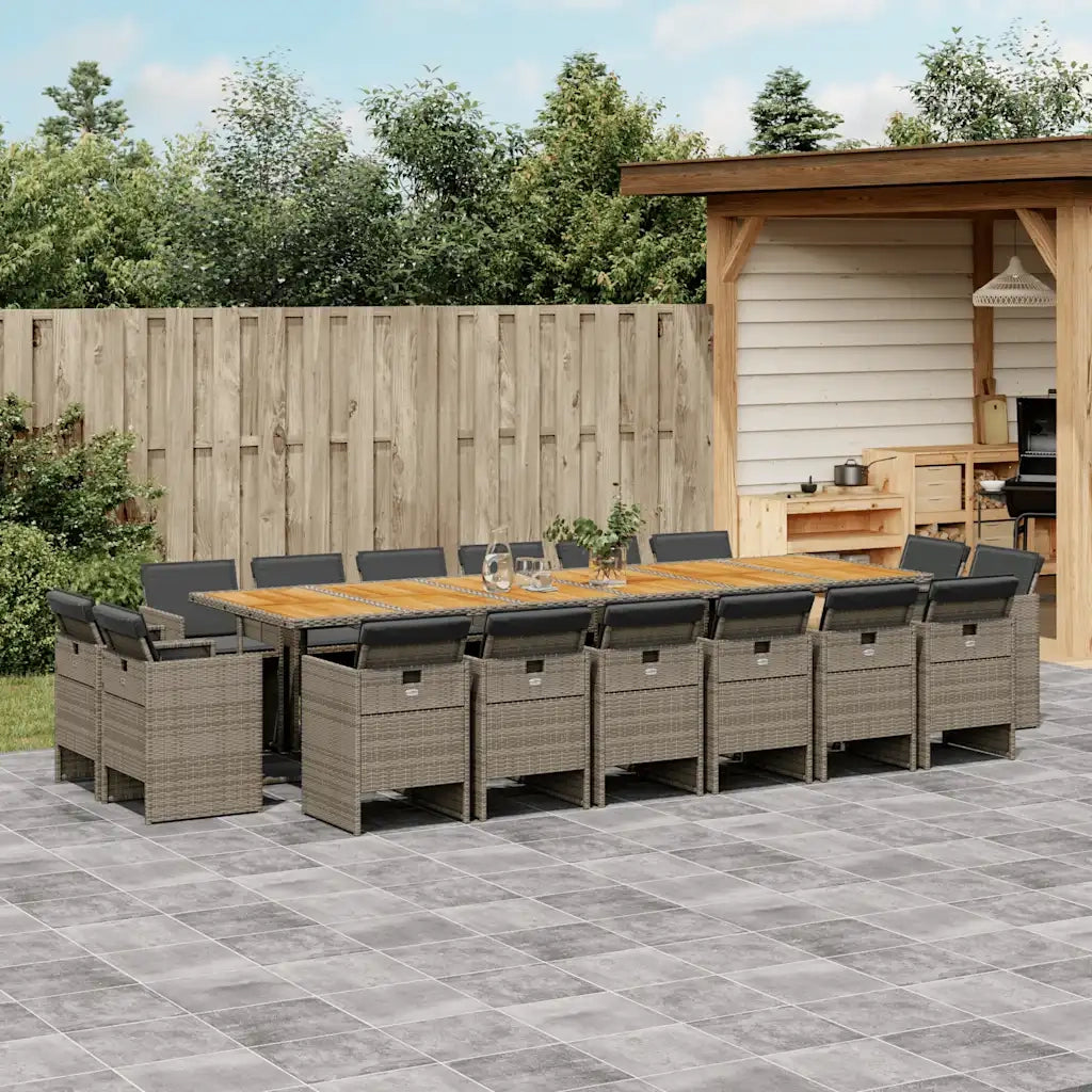 Set da Pranzo da Giardino 17pz con Cuscini Grigio in Polyrattan 3277837