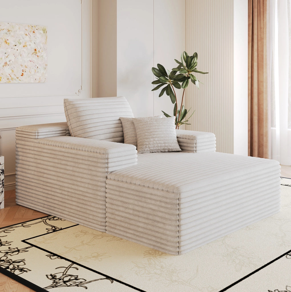 Divano con chaise longue in velluto a coste bianco senza montaggio