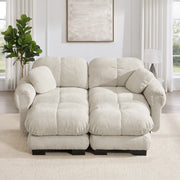 Divano modulare a U in ciniglia con cuscini trapuntati e ottomana mobile beige chiaro 190 × 149 × 90 cm