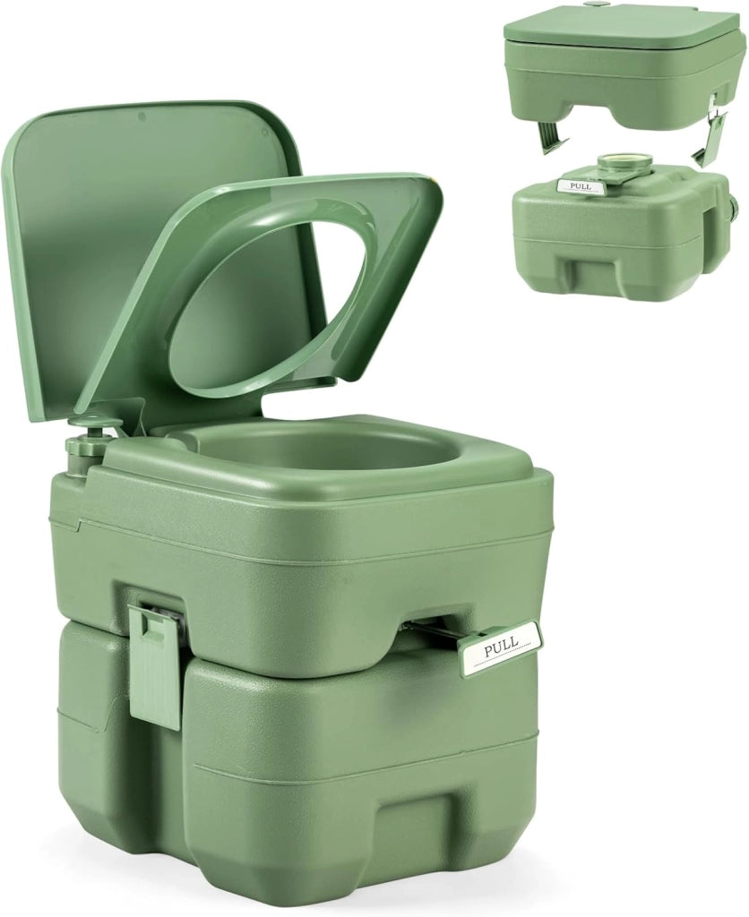 WC Portatile 20L, Bagno Chimico con 2 Serbatoi Rimovibili, Coperchio Anti-Odore, Maniglia, Carico Massimo 150 KG, Toilette Portatile per Campeggio, Viaggi, Auto, 36 X 42 X 43 CM (Grigio)