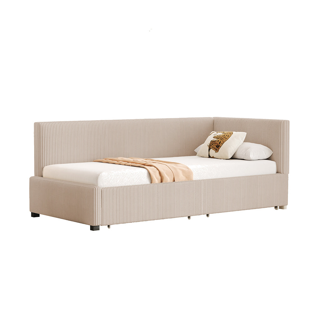 Letto a panca con 2 grandi cassetti - Xylo - 90x200 cm - Beige - Con rete a doghe