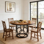 Tavolo da pranzo rotondo 120 cm in MDF noce e metallo nero
