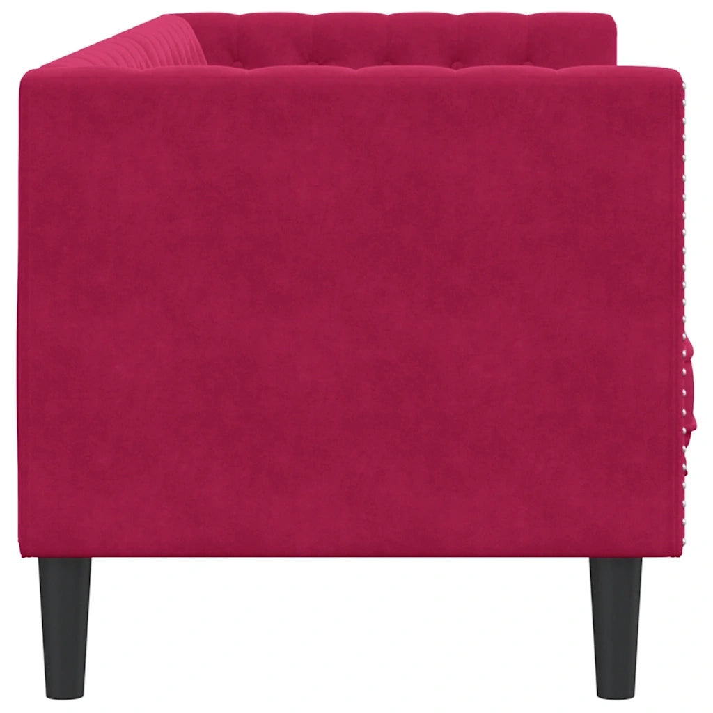 Divano Chesterfield con Rinforzi 3 Posti-Sofa 3 Posti-Divanetto Rosso Vino in Velluto