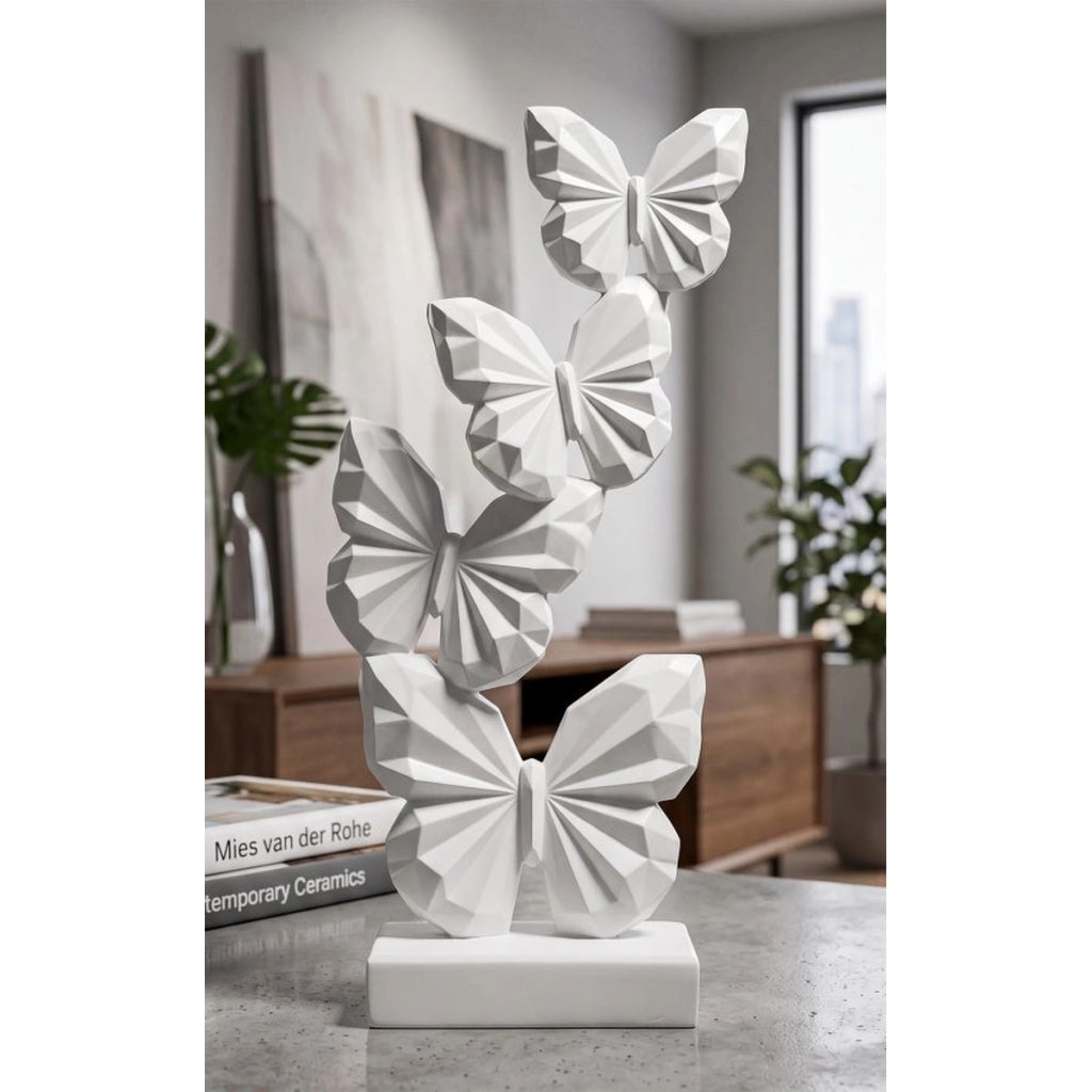 Scultura decorativa Farfalle in poliresina bianca