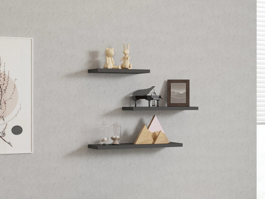Mensola da parete in legno "Leila" - 50 x 2 x 14 cm - Grigio antracite