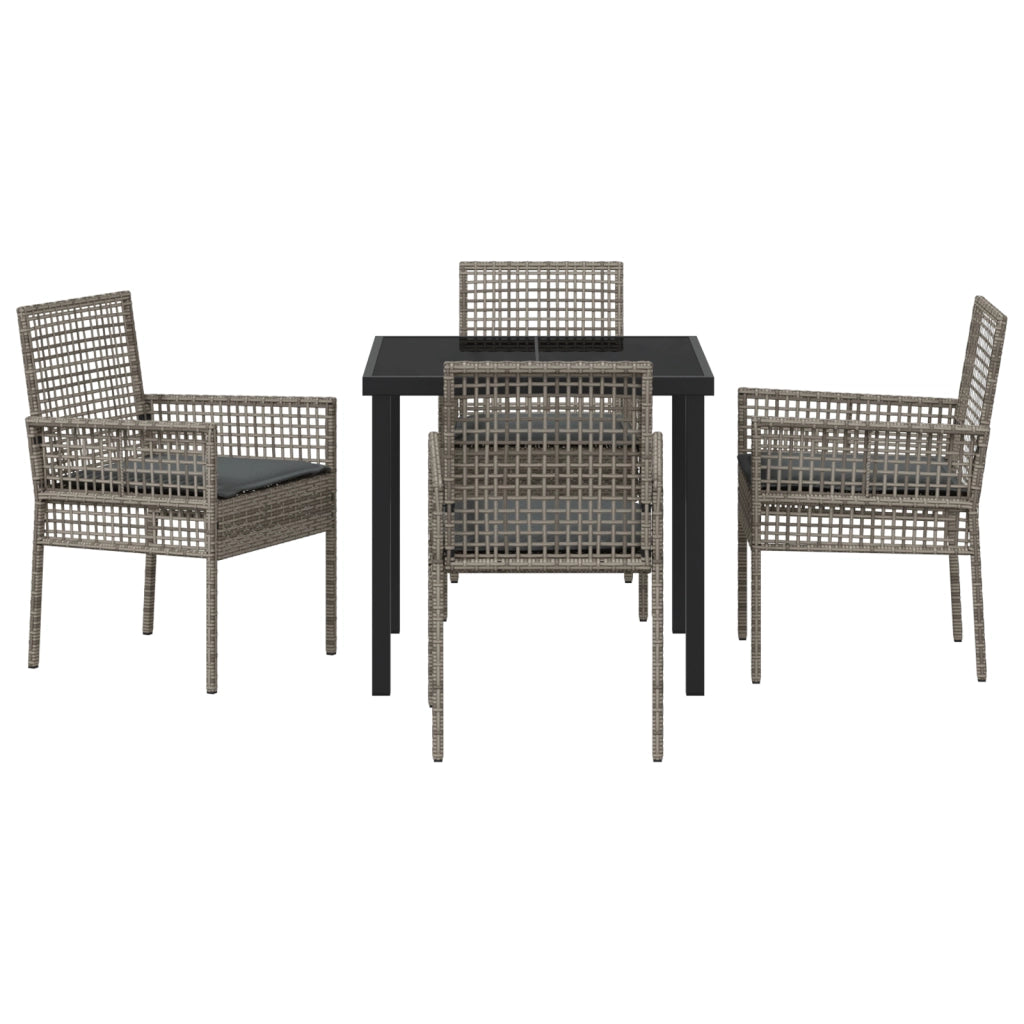 Set da Pranzo da Giardino 5 Pezzi con Cuscini Grigio Rattan Sintetico
