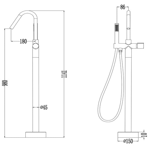 Ogomondo miscelatore a pavimento per vasca freestanding black delhi in ottone *** finitura- canna di fucile, confezio...