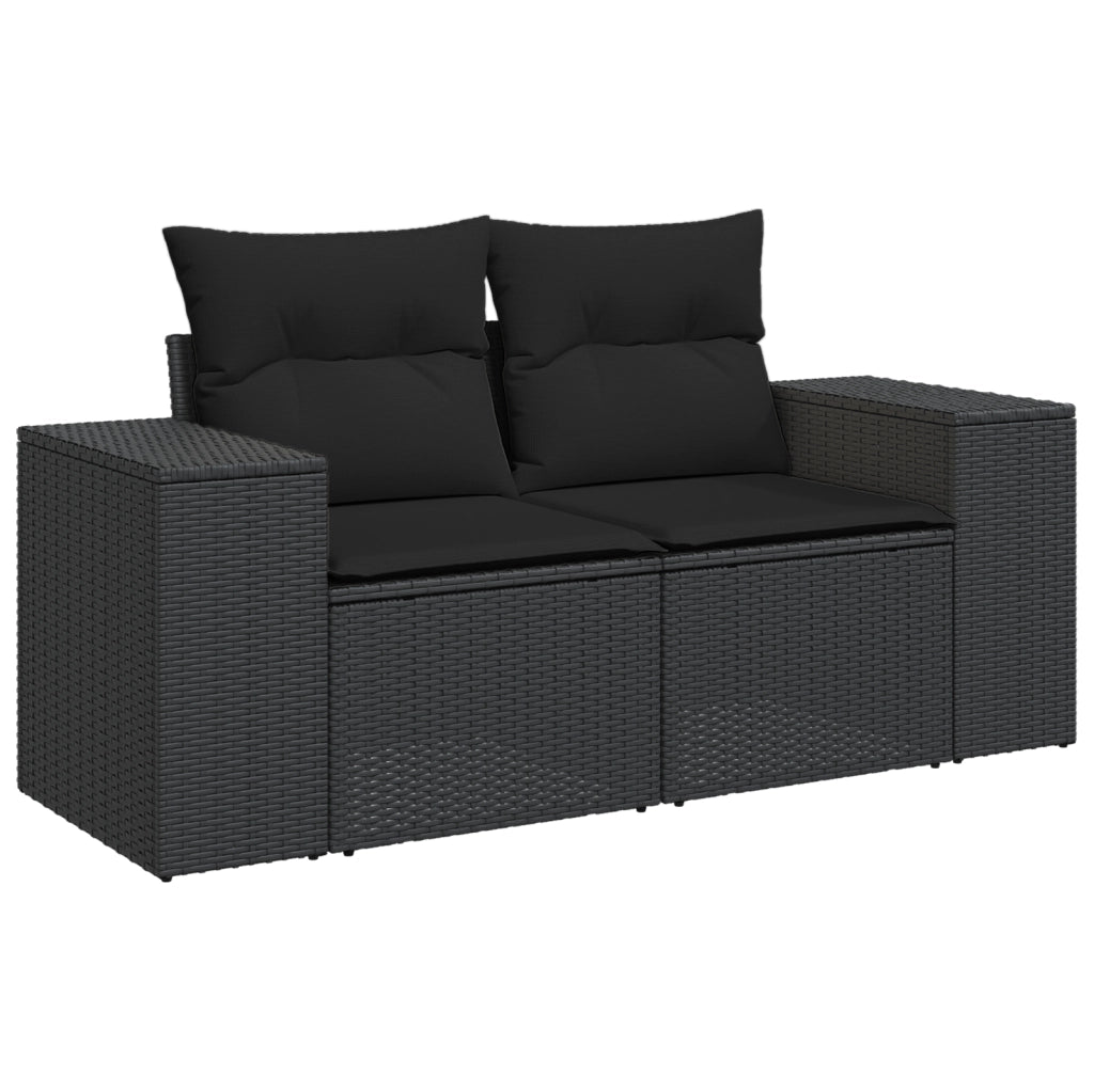 Set di divani da giardino da 8 pezzi con cuscini in rattan poliestere acacia nero