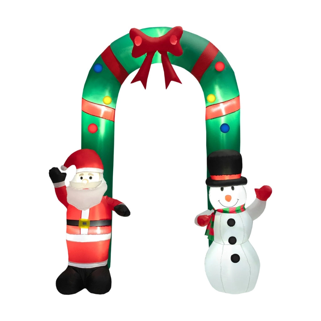 Decorazione gonfiabile da esterno con pupazzo di neve di benvenuto per festa, Arco di natale gonfiabile alto 245 cm-Gonfiabili natalizi