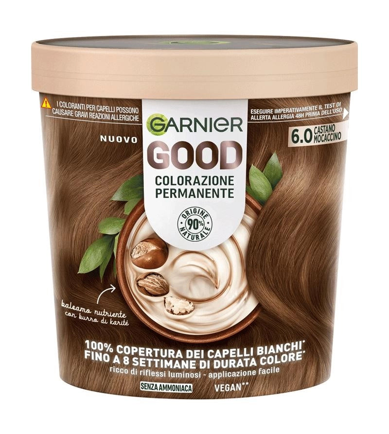 SET 3 GARNIER GOOD TINTA CAPELLI 6.0 CASTANO MOCACCINO COLORAZIONE PERMANENTE SENZA AMMONIACA 90% NATURALE