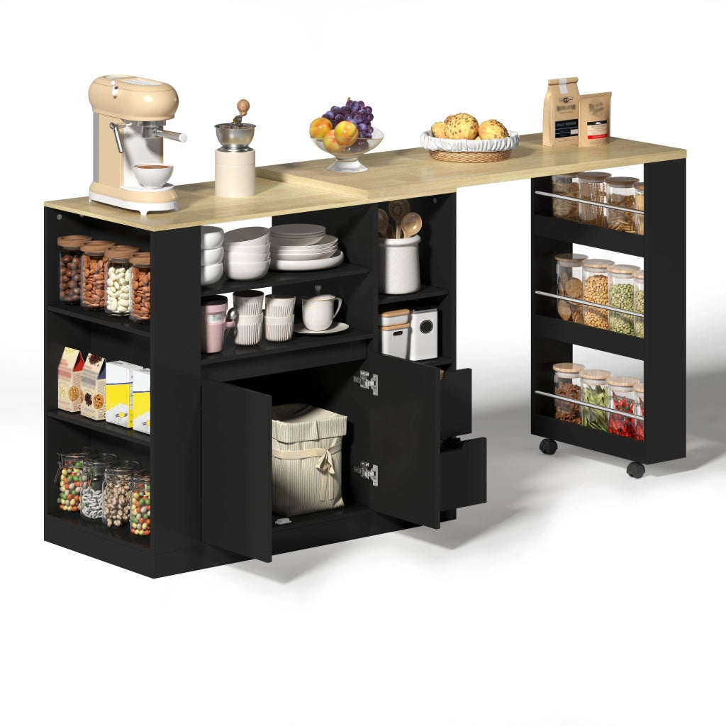Isola cucina estraibile - Zephmum- 115 cm- con ripiani, cassetti e bar caff¨¨