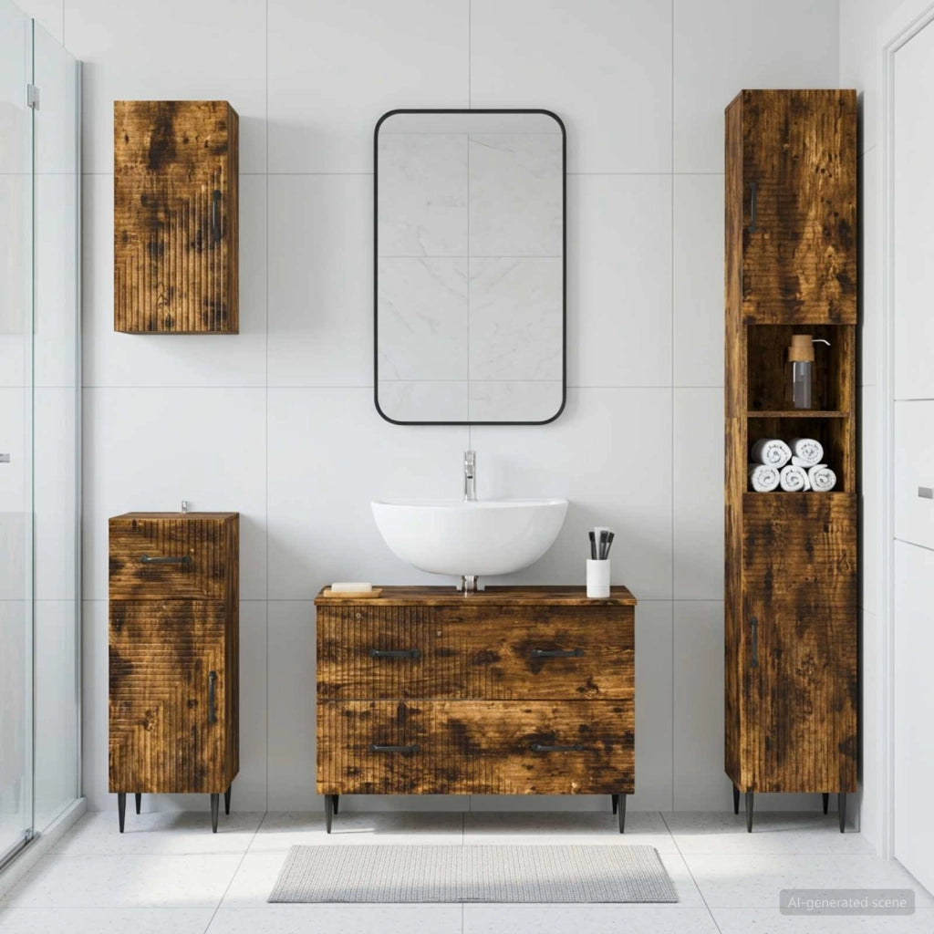 Set di Mobili da Bagno da 4 Pezzi HAARLEM Rovere Fumo 3417941