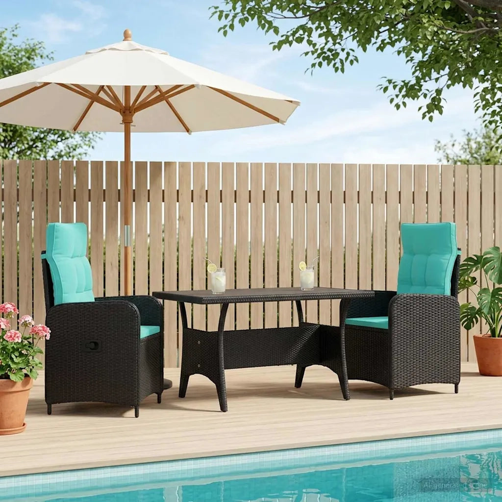 Set da pranzo per esterni 3 pcs Nero e Turchese polyrattan 3422260