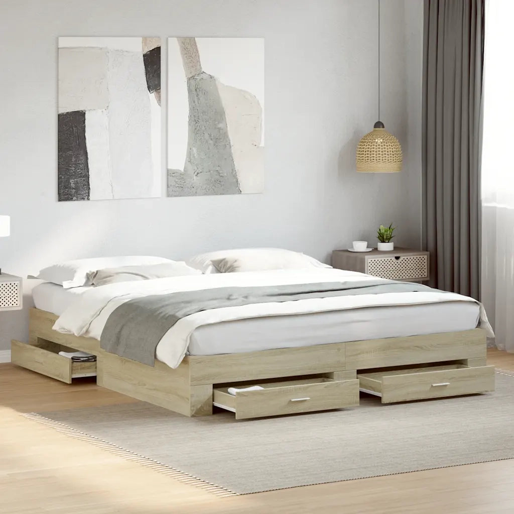 Giroletto Cassetti Rovere Sonoma 180x200 cm Legno Multistrato 3280365