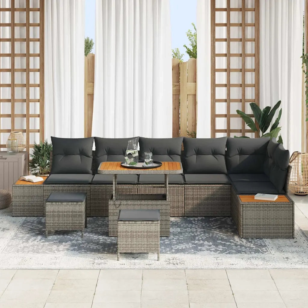 Set Divano da Giardino con cuscino 9 pcs Grigio Poly Rattan 3364888