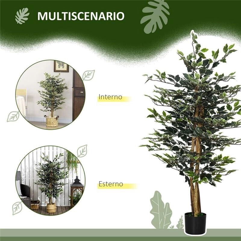 PIANTA ARTIFICIALE DI FICO DA 130 CM A 702 FOGLIE E 3 TRONCHI CON VASO Ø15X12.5
