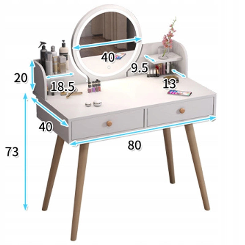 Toeletta da trucco con specchio, bianca, grande, con cassetti, stile loft, 80 cm