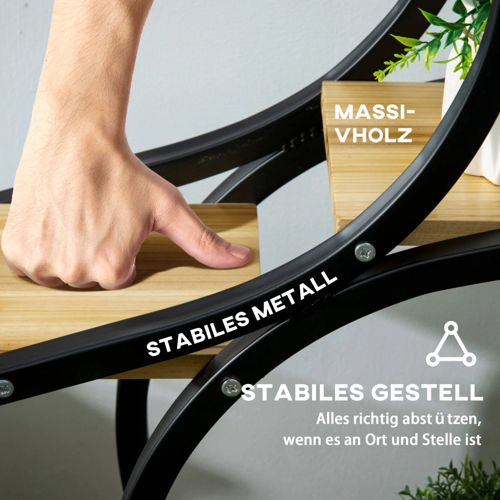 Portapiante 4 Ripiani ¨C Zephmum ¨C Legno Massello 46x25x91 Nero Naturale