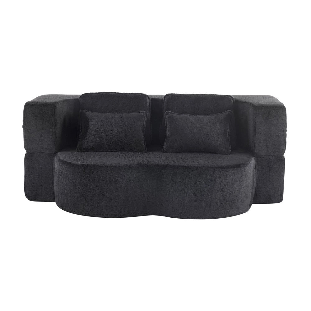 Divano Letto Pieghevole con Cuscini ¨C Xylo ¨C Nero, Flanella, Schiuma Alta Densit¨¤