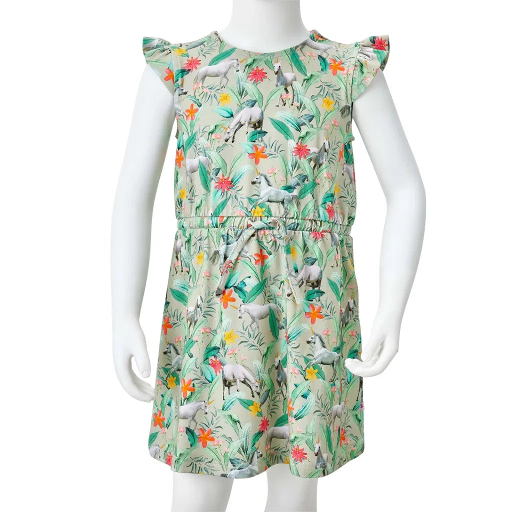 Abito Bambina Maniche Volanti Cachi Chiaro 104 CFW7225803
