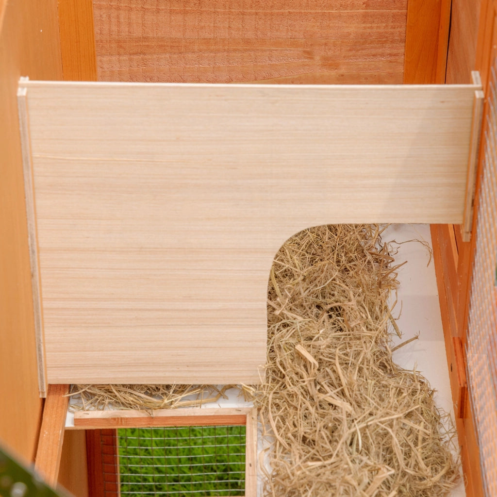Conigliera da Esterno 122x48x100 cm con Casetta e Recinto a 2 Piani in Legno