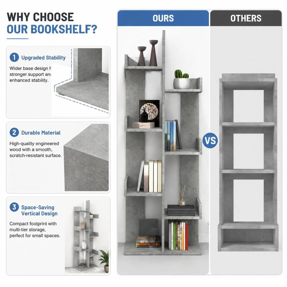 Bookshelf, Concrete Grey, 48x25.5x140 Cm, Wood-based Material