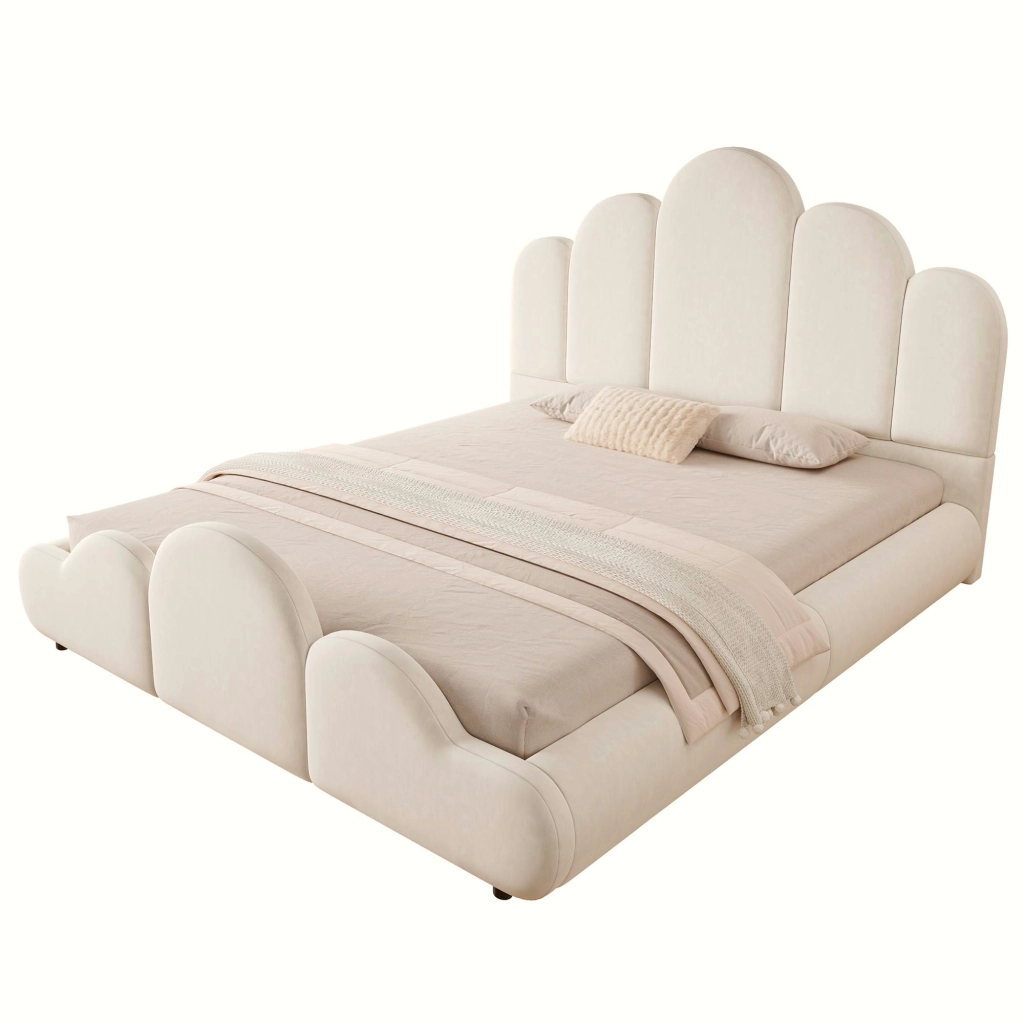 Letto per bambini 140 × 200 cm 2 posti; testiera imbottita e angoli arrotondati; senza materasso; velluto beige