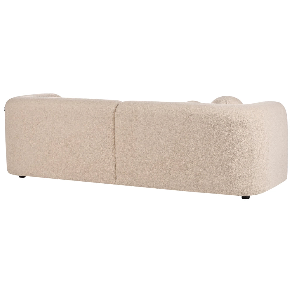 Set da salotto composto da divano e poltrona in bouclè beige 4 posti con cuscini aggiuntivi stile glamour retrò soggiorno