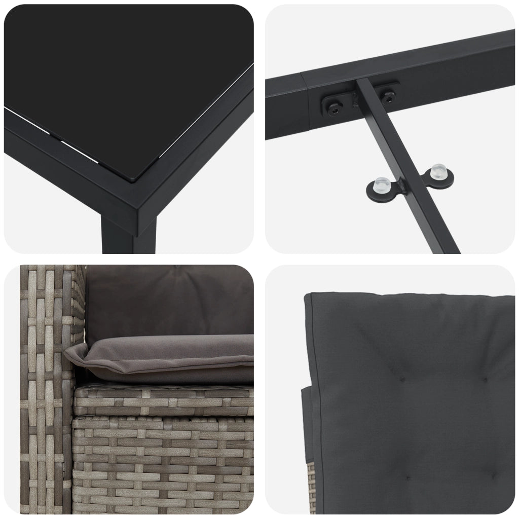 Set di Mobili da Giardino da 7 Pezzi con Cuscini Grigio in Polyrattan