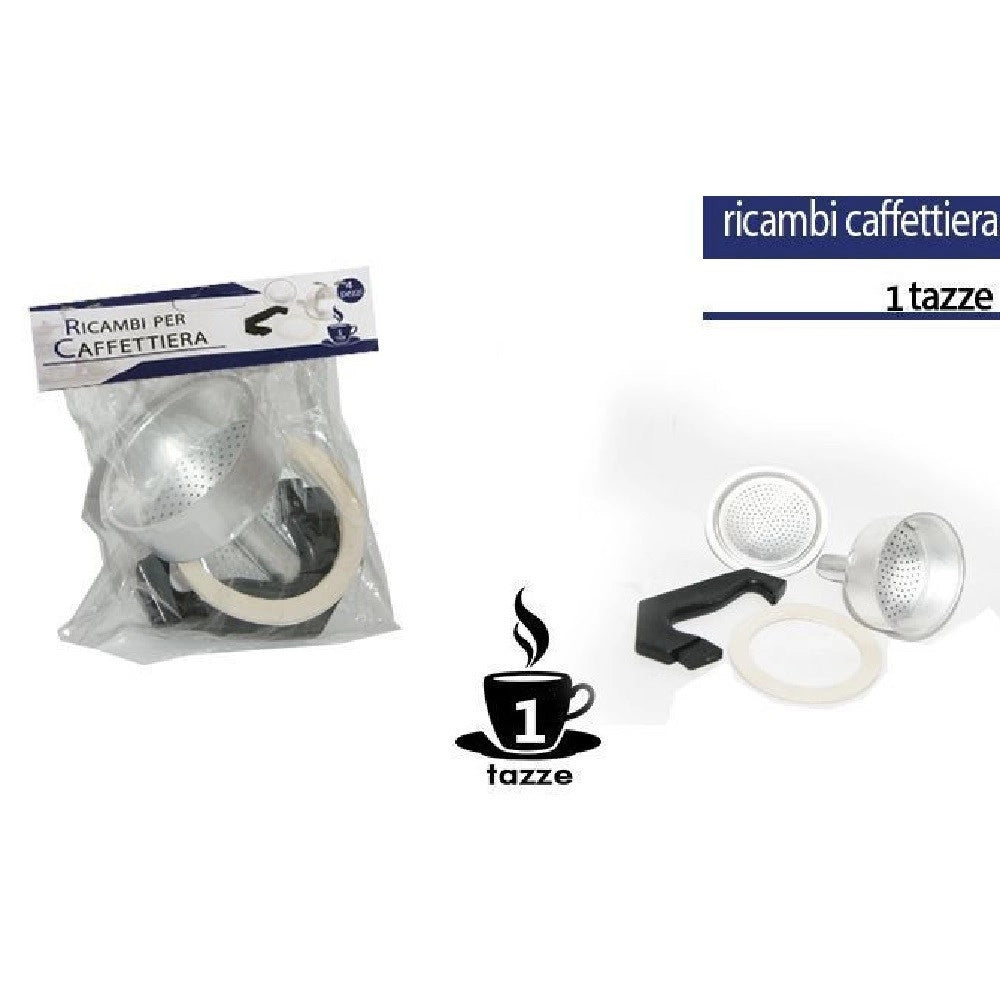 Trade Shop - Kit 4pz Ricambi Filtro Guarnizione Manico Imbuto Caffettiera Moka Misura 1 Tazza -