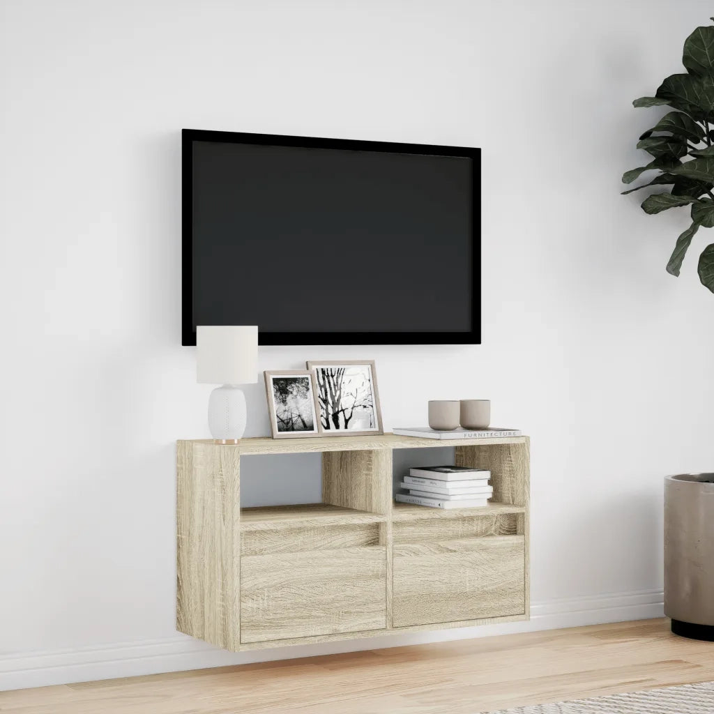 Mobile TV a Parete con Luci LED Rovere Sonoma 80x31x45 cm 852329