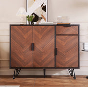 Credenza 90x30x71.5 cm con cassetto e ripiani regolabili in MDF e pannello truciolare nero e naturale