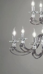 LAMPADARIO 1306 8 LUCI FUME' E CROMO ATTACCO E14 D.84CM