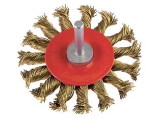 SPAZZOLA CIRCOLARE FILI IN ACCIAIO A MAZZETTI RITORTI- - ø mm.100 con gambo ø mm.6 PG 475.70 - 5 pezzi PG