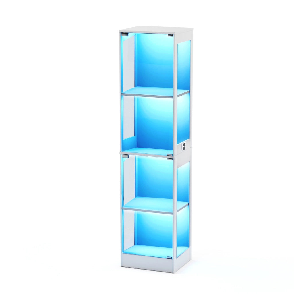 Vetrina a 4 Ripiani con Luci LED e Ante in Vetro ¨C MINIMAL ¨C Bianco 40x35x165
