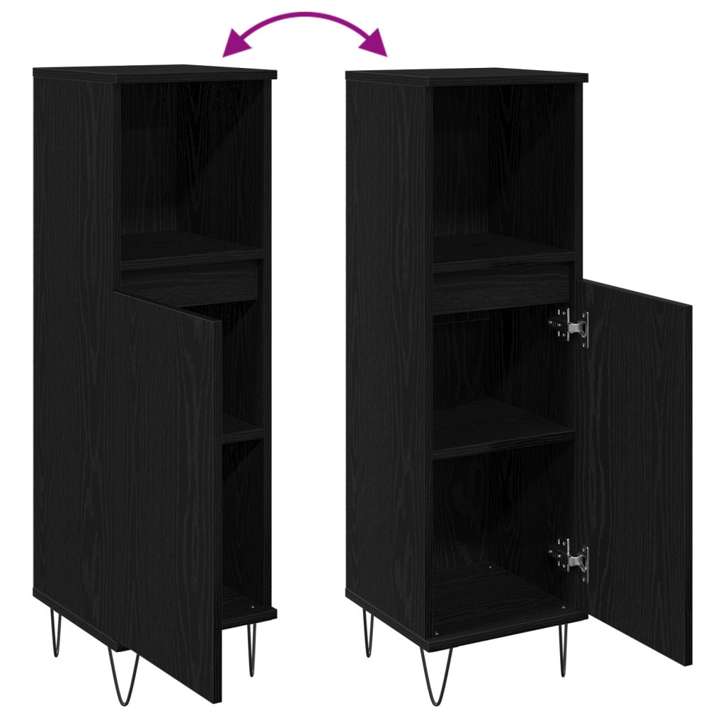 Cabinet da Bagno  Nero Rovere 30x30x100 cm Legno Ingegnerizzato