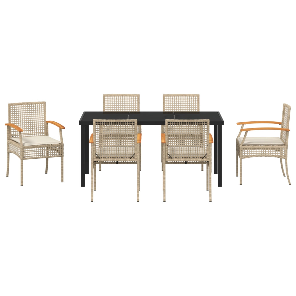 Set da Pranzo da Giardino 7 Pezzi con Cuscini Beige Rattan Polimerico