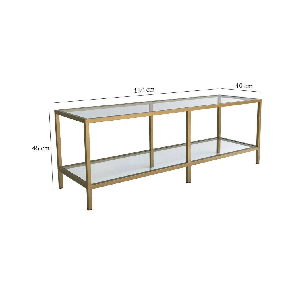 Mobile porta TV Donata, Credenza da soggiorno, Armadio basso per TV, Base parete attrezzata, 130x40h45 cm, Oro