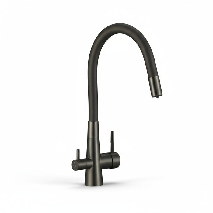 Rubinetto Cucina con Filtro Acqua | Antrarice Spazzolato, Doppia Leva, Canna Flessibile e Design Moderno