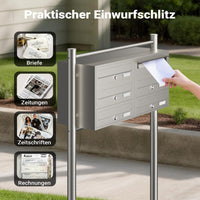 Cassetta postale condominiale autoportante, 6 posti, acciaio inox, 945 x 270 x 1200 mm, 2 moduli